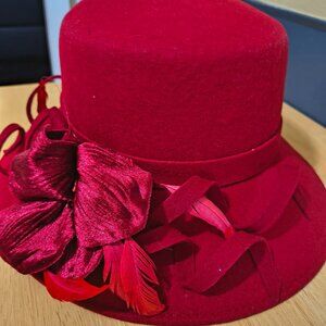 Women’s Tall Red Dress Hat | Church / Derby | Formal Statement | One Size